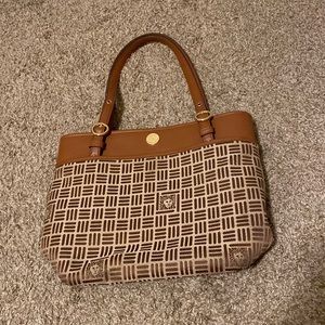 Anne Klein Brown Logo Pocket Tote Handbag